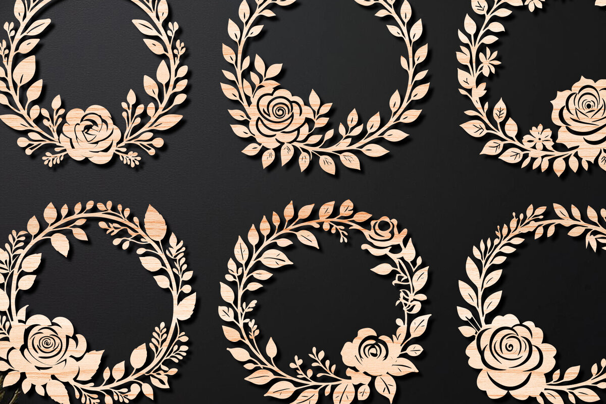 Intra απο ξύλο plywood 3mm-4mm πάχος - Πακέτο κοπής με λέιζερ Floral Wreath 09 Δίασταση 20x20 cm INTRAFABR-112432058