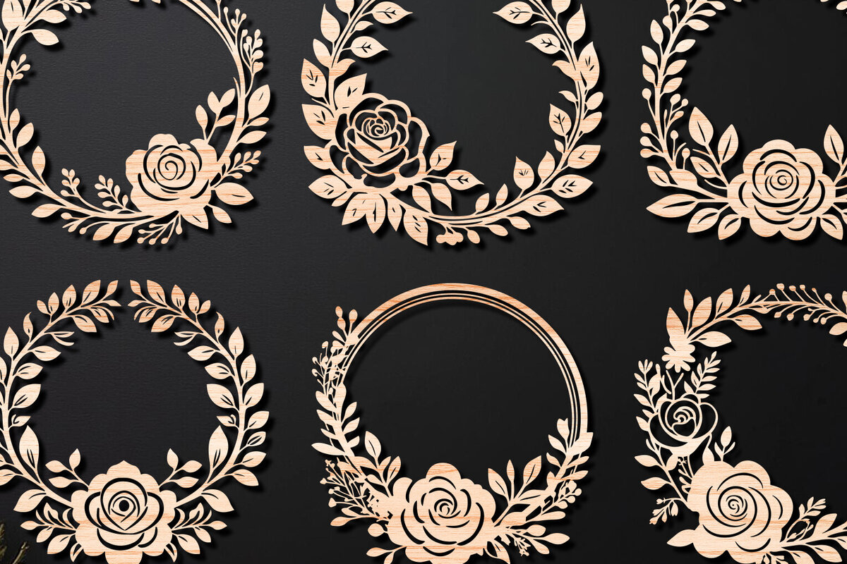 Intra απο ξύλο plywood 3mm-4mm πάχος - Πακέτο κοπής λέιζερ Floral στεφάνι 10 Δίασταση 20x20 cm INTRAFABR-112508847