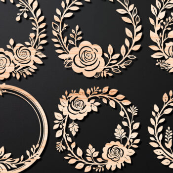 Intra απο ξύλο plywood 3mm-4mm πάχος - Πακέτο κοπής λέιζερ Floral στεφάνι 12 Δίασταση 20x20 cm INTRAFABR-112508842 - Image 1