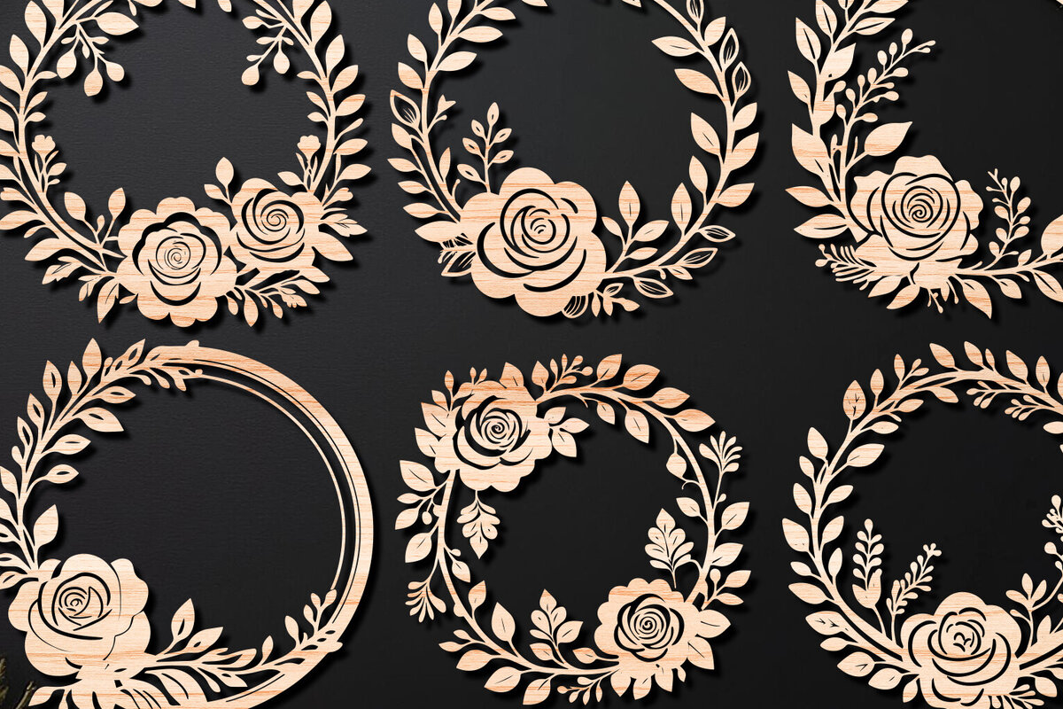 Intra απο ξύλο plywood 3mm-4mm πάχος - Πακέτο κοπής λέιζερ Floral στεφάνι 12 Δίασταση 20x20 cm INTRAFABR-112508842