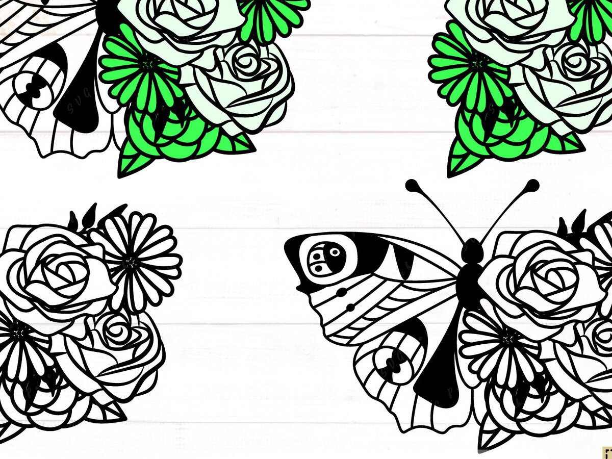 Intra απο ξύλο plywood 3mm-4mm πάχος - Florals and Butterfly  Δίασταση 30x20 cm INTRAFABR-117720124