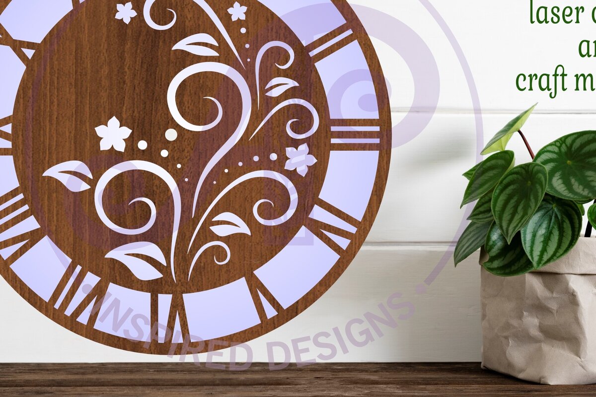 Intra απο ξύλο plywood 3mm-4mm πάχος - Ρολόι τοίχου Flourish Flowers Cut Laser Δίασταση 30x20 cm INTRAFABR-100499075
