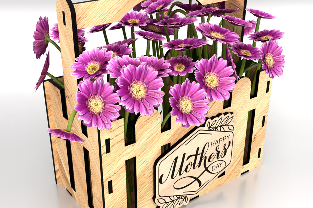 Intra απο ξύλο plywood 3mm-4mm πάχος - Καλάθι λουλουδιών - Ευτυχισμένη Ημέρα της Μητέρας Δίασταση 6x6 cm INTRAFABR-121127056