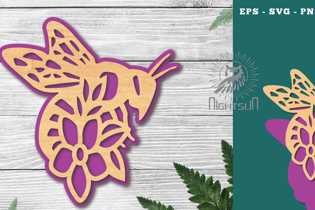 Intra απο ξύλο plywood 3mm-4mm πάχος - Διακόσμηση Flower Bee Cut Laser 5 Δίασταση 20x20 cm INTRAFABR-120235467