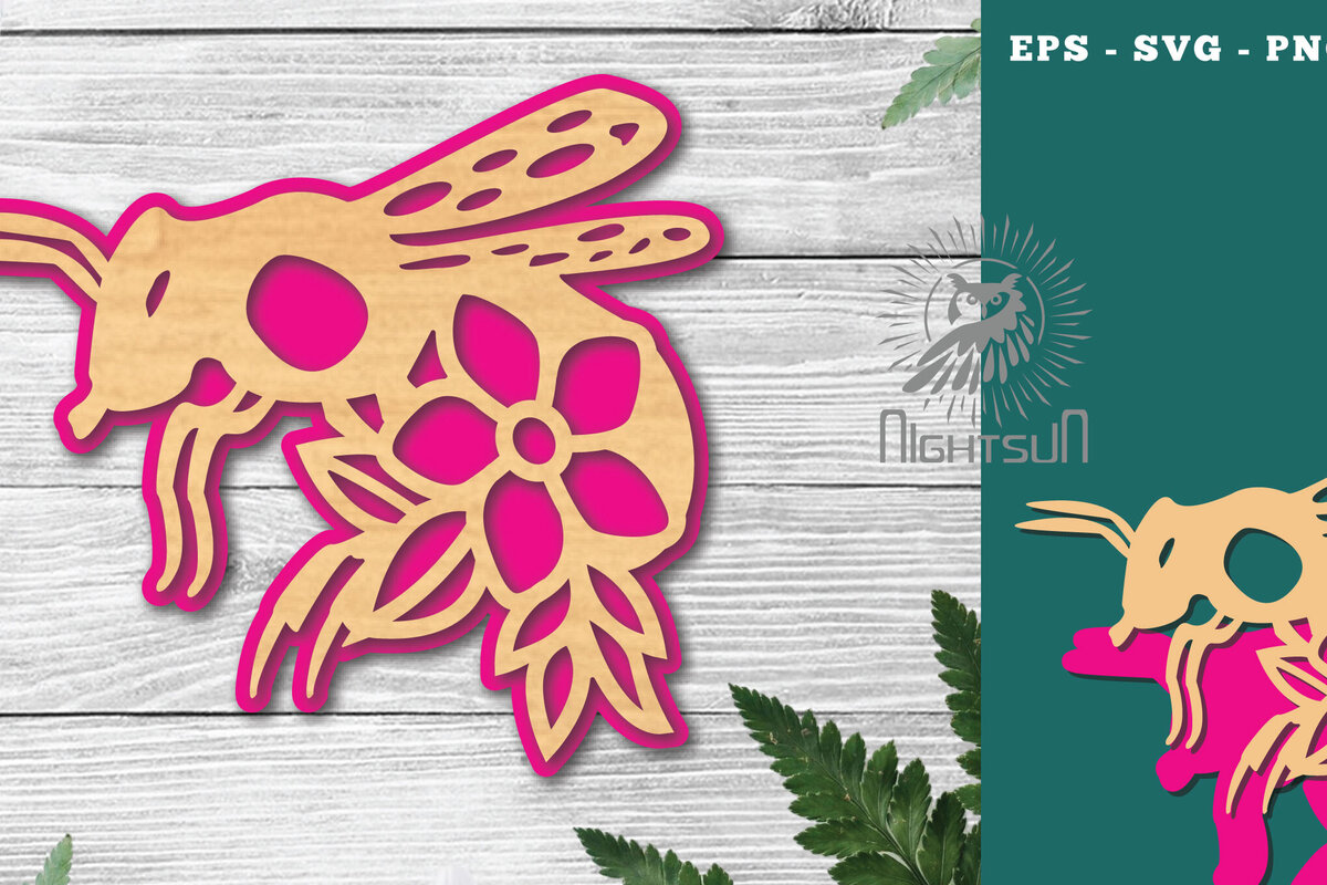 Intra απο ξύλο plywood 3mm-4mm πάχος - Διακόσμηση Flower Bee Cut Laser 6 Δίασταση 20x20 cm INTRAFABR-120235518