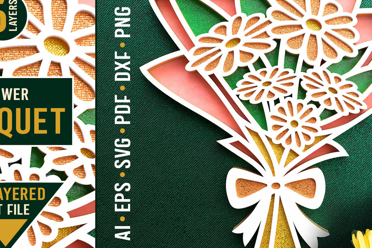 Intra απο ξύλο plywood 3mm-4mm πάχος - Μπουκέτο λουλουδιών 3D Layered  Cut  Δίασταση 20x25 cm INTRAFABR-28648434