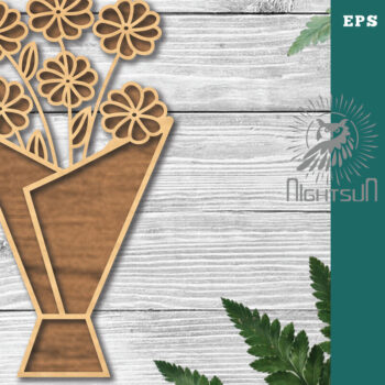 Intra απο ξύλο plywood 3mm-4mm πάχος - Μπουκέτο λουλουδιών Διακόσμηση κοπής με λέιζερ 5 Δίασταση 20x20 cm INTRAFABR-116227316 - Image 1
