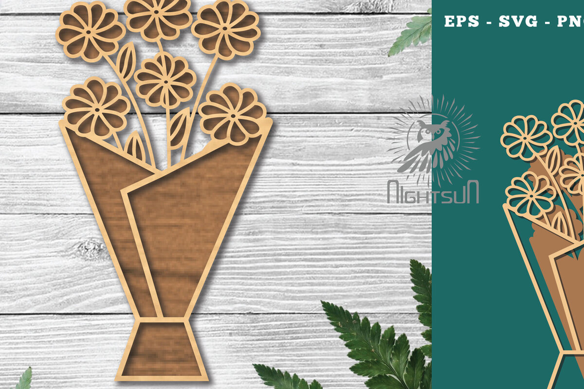 Intra απο ξύλο plywood 3mm-4mm πάχος - Μπουκέτο λουλουδιών Διακόσμηση κοπής με λέιζερ 5 Δίασταση 20x20 cm INTRAFABR-116227316