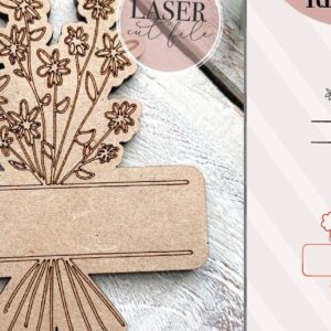 Intra απο ξύλο plywood 3mm-4mm πάχος - Πινακίδα ονόματος μπουκέτο λουλουδιών  Δίασταση 6x6 cm INTRAFABR-70852646