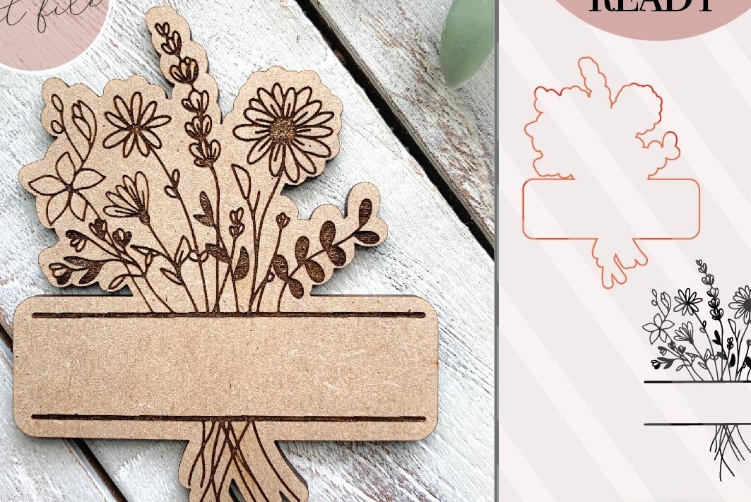 Intra απο ξύλο plywood 3mm-4mm πάχος - Πινακίδα ονόματος μπουκέτο λουλουδιών  Δίασταση 6x6 cm INTRAFABR-70852018