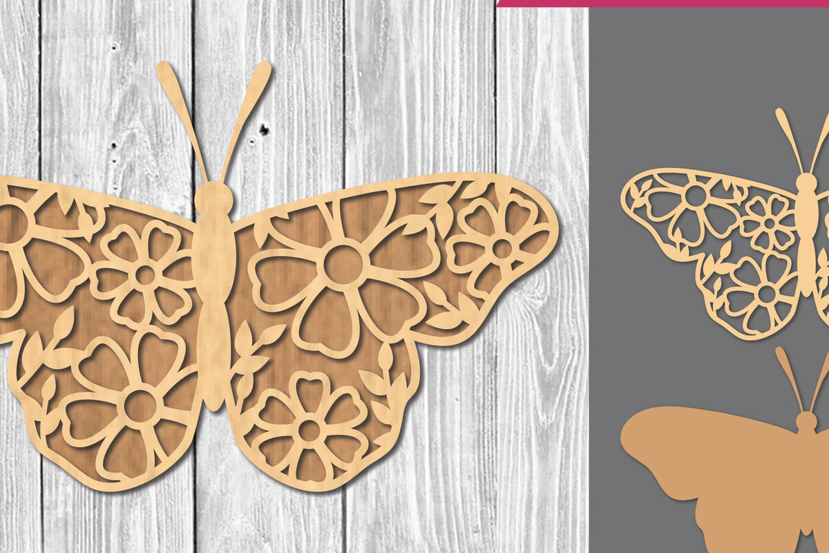 Intra απο ξύλο plywood 3mm-4mm πάχος - Διακόσμηση με  πεταλούδα λουλουδιών Δίασταση 20x20 cm INTRAFABR-107209429