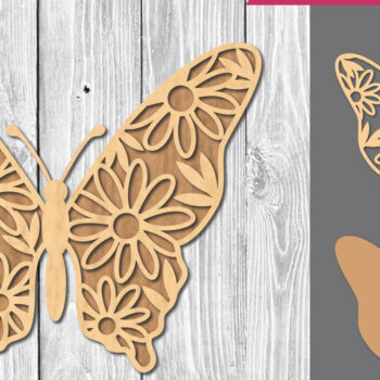 Intra απο ξύλο plywood 3mm-4mm πάχος - Διακόσμηση με  πεταλούδα λουλουδιών Δίασταση 20x20 cm INTRAFABR-107489680 - Image 1