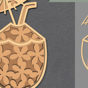 Intra απο ξύλο plywood 3mm-4mm πάχος - Διακόσμηση με λέιζερ ρόφημα λουλουδιών καρύδας Δίασταση 20x20 cm INTRAFABR-111488404