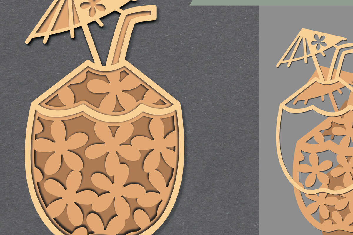 Intra απο ξύλο plywood 3mm-4mm πάχος - Διακόσμηση με λέιζερ ρόφημα λουλουδιών καρύδας Δίασταση 20x20 cm INTRAFABR-111488404