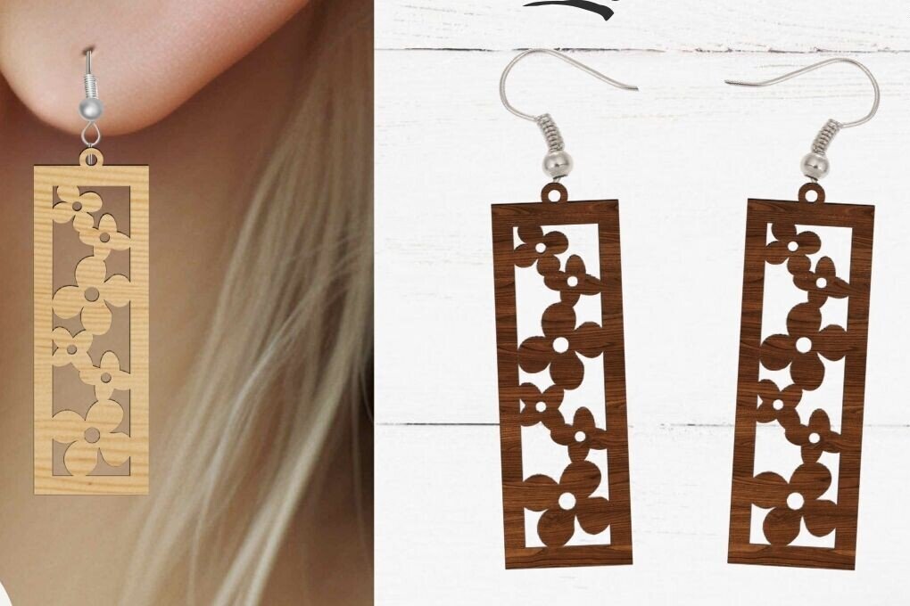 Intra απο ξύλο plywood 3mm-4mm πάχος - Σκουλαρίκι λουλουδιών κομμένο  με λέιζερ, λουλούδι Δίασταση 3x3 cm INTRAFABR-89299236