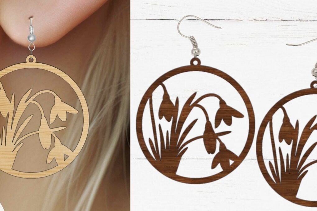 Intra απο ξύλο plywood 3mm-4mm πάχος - Σκουλαρίκι λουλουδιών κομμένο  με λέιζερ, λουλούδι Δίασταση 3x3 cm INTRAFABR-89618522