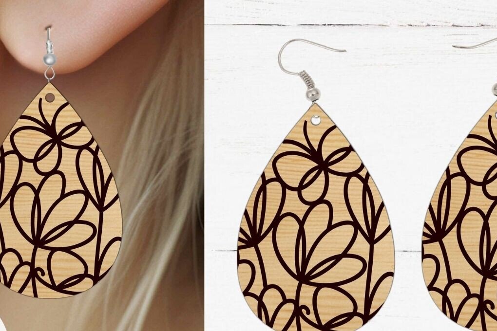 Intra απο ξύλο plywood 3mm-4mm πάχος - Σκουλαρίκι λουλουδιών κομμένο  με λέιζερ, λουλούδι Δίασταση 3x3 cm INTRAFABR-92407397