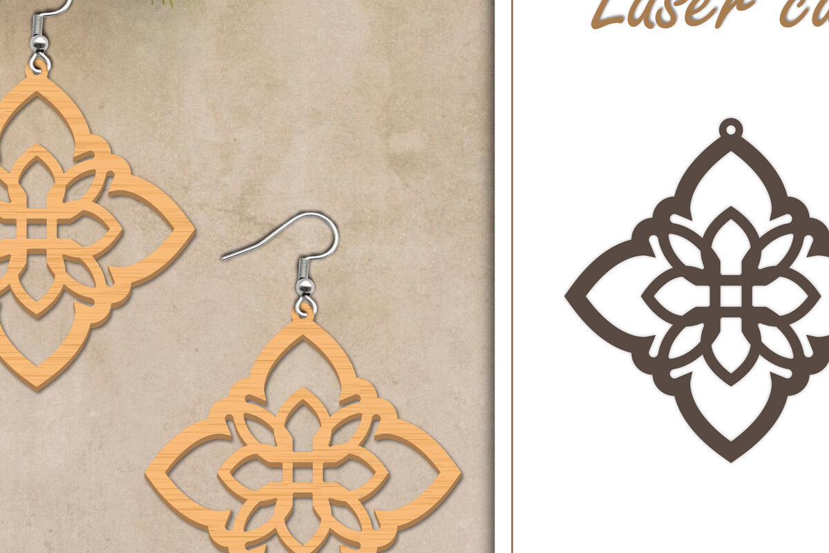 Intra απο ξύλο plywood 3mm-4mm πάχος - Σκουλαρίκια με λουλούδια  Δίασταση 3x3 cm INTRAFABR-119266826