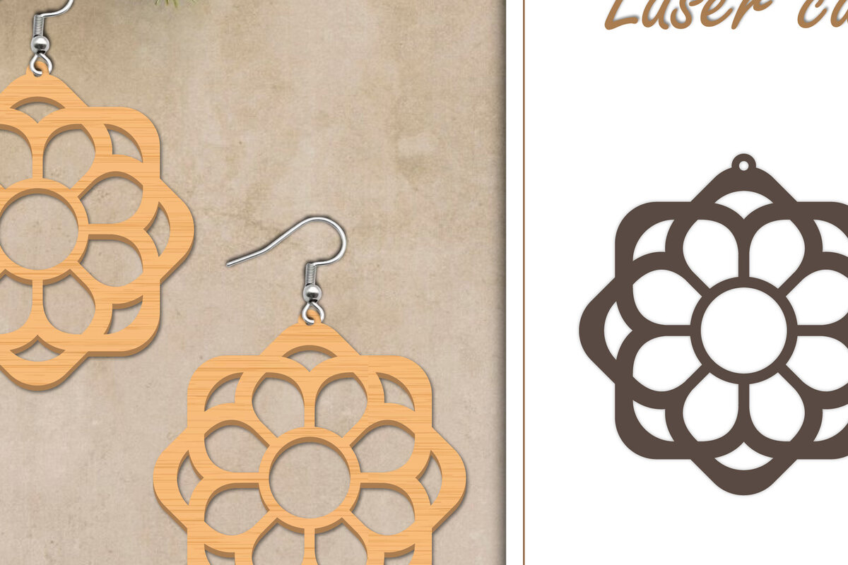 Intra απο ξύλο plywood 3mm-4mm πάχος - Σκουλαρίκια με λουλούδια  Δίασταση 3x3 cm INTRAFABR-119267083