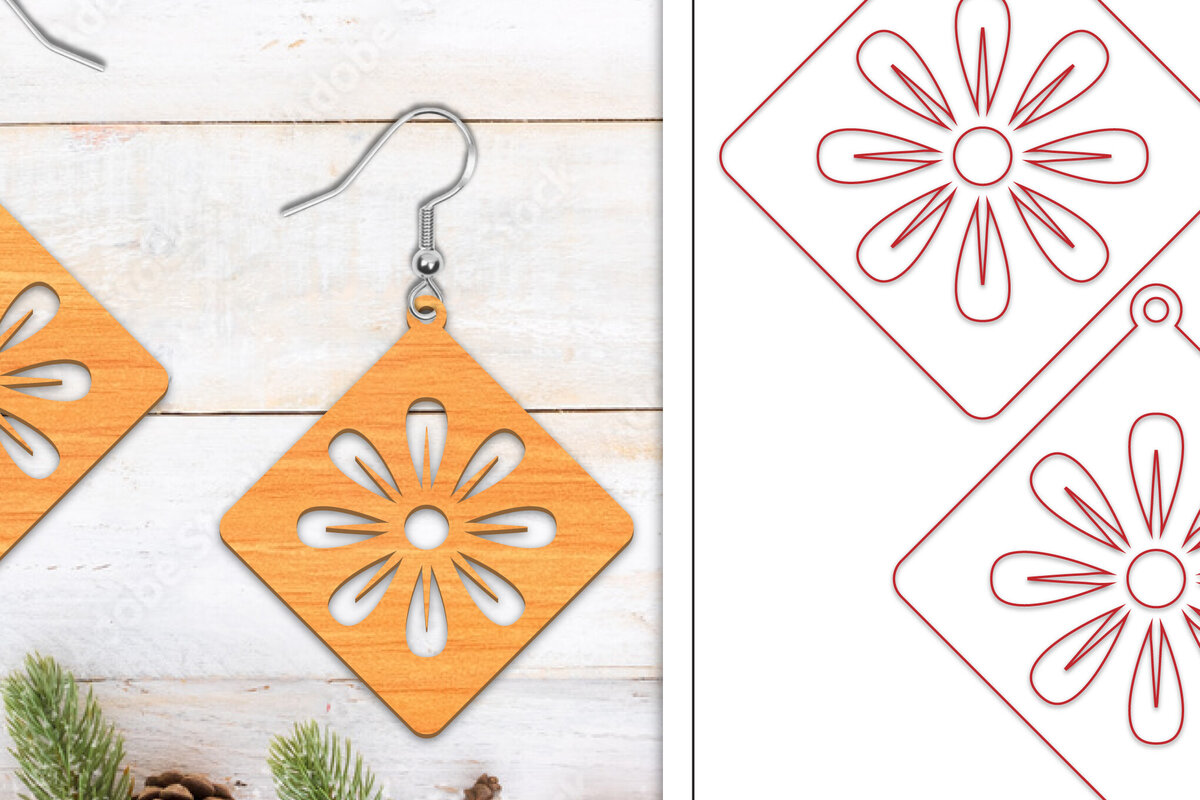 Intra απο ξύλο plywood 3mm-4mm πάχος - Σκουλαρίκια λουλουδιών | Σκουλαρίκια  Δίασταση 3x3 cm INTRAFABR-103050158