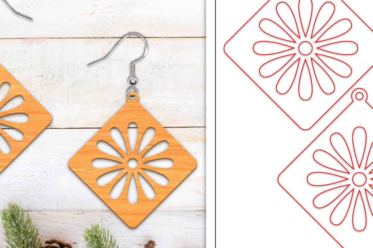 Intra απο ξύλο plywood 3mm-4mm πάχος - Σκουλαρίκια λουλουδιών | Σκουλαρίκια  Δίασταση 3x3 cm INTRAFABR-103050807