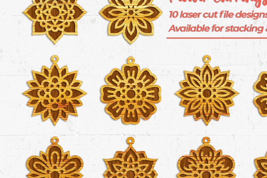 Intra απο ξύλο plywood 3mm-4mm πάχος - Σκουλαρίκια λουλουδιών -  με λέιζερ  Δίασταση 3x3 cm INTRAFABR-32771970