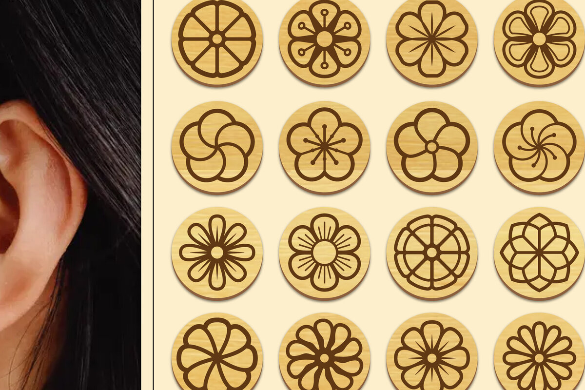 Intra απο ξύλο plywood 3mm-4mm πάχος - Σκουλαρίκια λουλουδιών Πακέτο κοπής με μαγνήτη λέιζερ Δίασταση 3x3 cm INTRAFABR-103821731