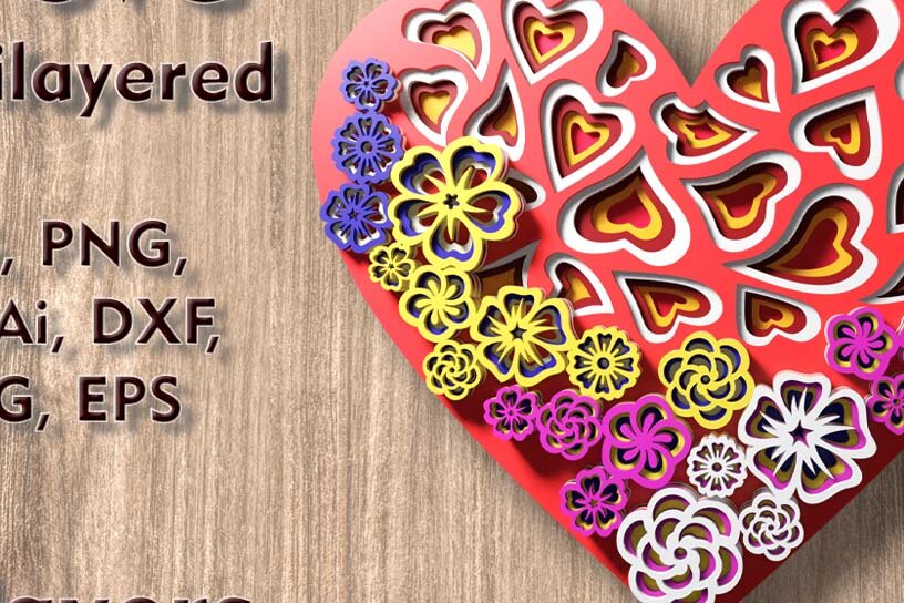 Intra απο ξύλο plywood 3mm-4mm πάχος - Αρχεία πολλαπλών επιπέδων Flower Heart 3D  Δίασταση 250x220 cm INTRAFABR-109349352