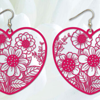 Intra απο ξύλο plywood 3mm-4mm πάχος - Σκουλαρίκια λουλουδιών καρδιών   κοπής με λέιζερ Δίασταση 3x3 cm INTRAFABR-88811308 - Image 1