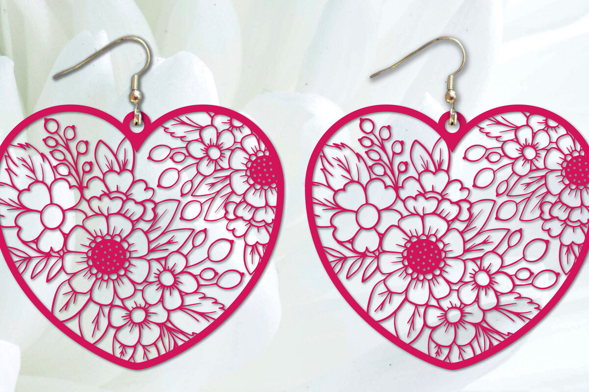 Intra απο ξύλο plywood 3mm-4mm πάχος - Σκουλαρίκια λουλουδιών καρδιών   κοπής με λέιζερ Δίασταση 3x3 cm INTRAFABR-88811432