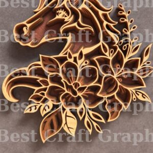 Intra απο ξύλο plywood 3mm-4mm πάχος - Flower Horse 6 Layer Art Δίασταση 20x20 cm INTRAFABR-119674790