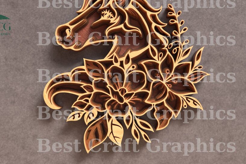 Intra απο ξύλο plywood 3mm-4mm πάχος - Flower Horse 6 Layer Art Δίασταση 20x20 cm INTRAFABR-119674790