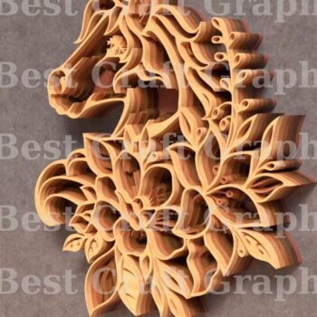 Intra απο ξύλο plywood 3mm-4mm πάχος - Flower Horse 6 Layer Art Δίασταση 20x20 cm INTRAFABR-119674790 - Image 3
