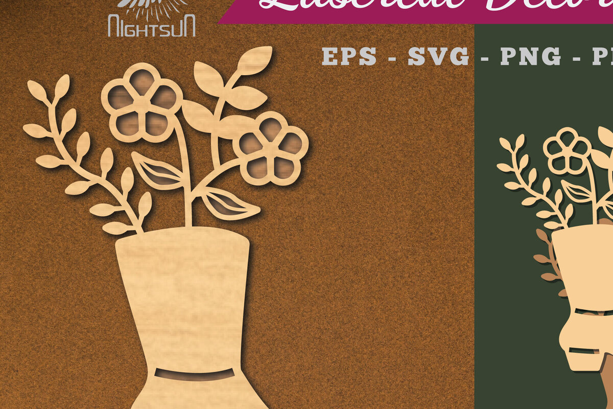 Intra απο ξύλο plywood 3mm-4mm πάχος - Λουλούδι σε μπότες Διακόσμηση με  2 Δίασταση 20x20 cm INTRAFABR-113107519