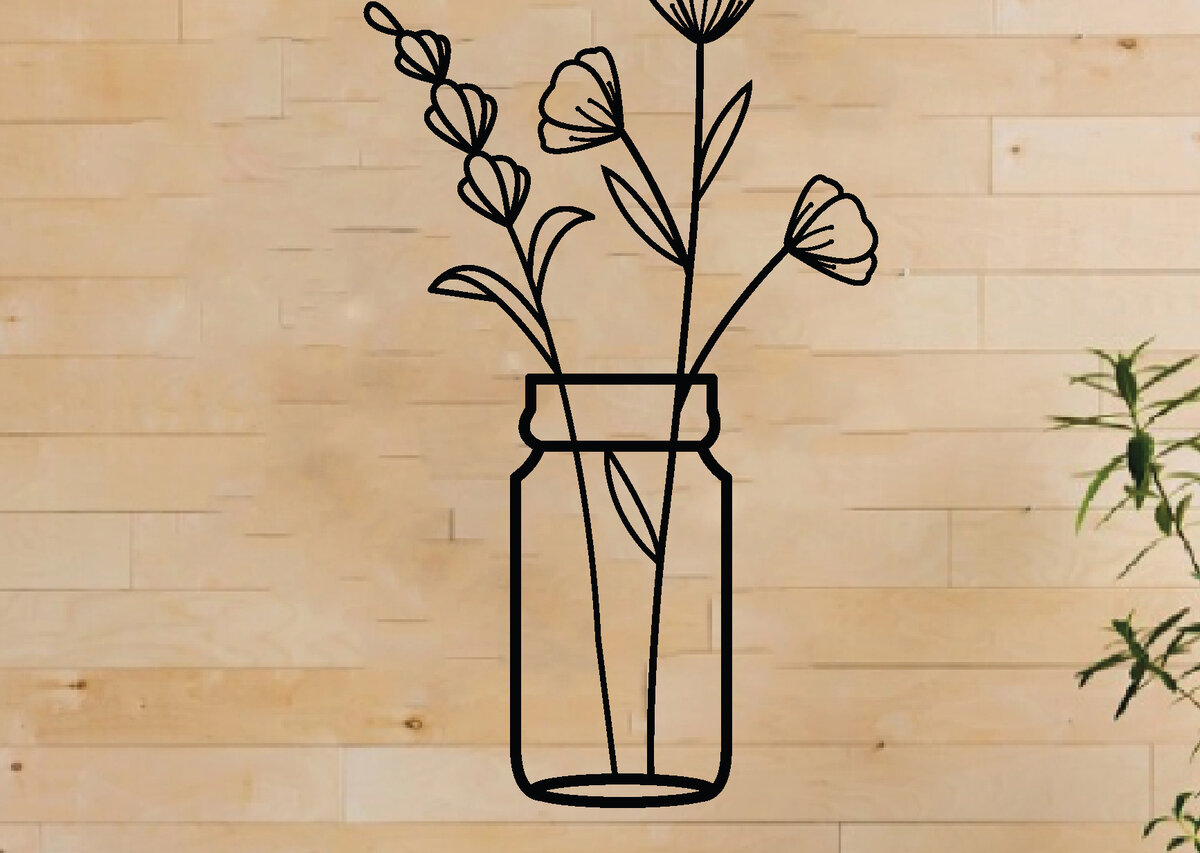 Intra απο ξύλο plywood 3mm-4mm πάχος - Λουλούδι σε βάζο Μεταλλική διακόσμηση τοίχου, Laser Δίασταση 40x50 cm INTRAFABR-65457959