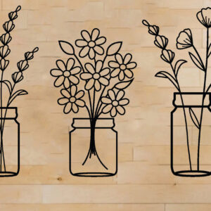 Intra απο ξύλο plywood 3mm-4mm πάχος - Λουλούδι σε βάζο Μεταλλική διακόσμηση τοίχου σετ 3 Δίασταση 40x50 cm INTRAFABR-65458518