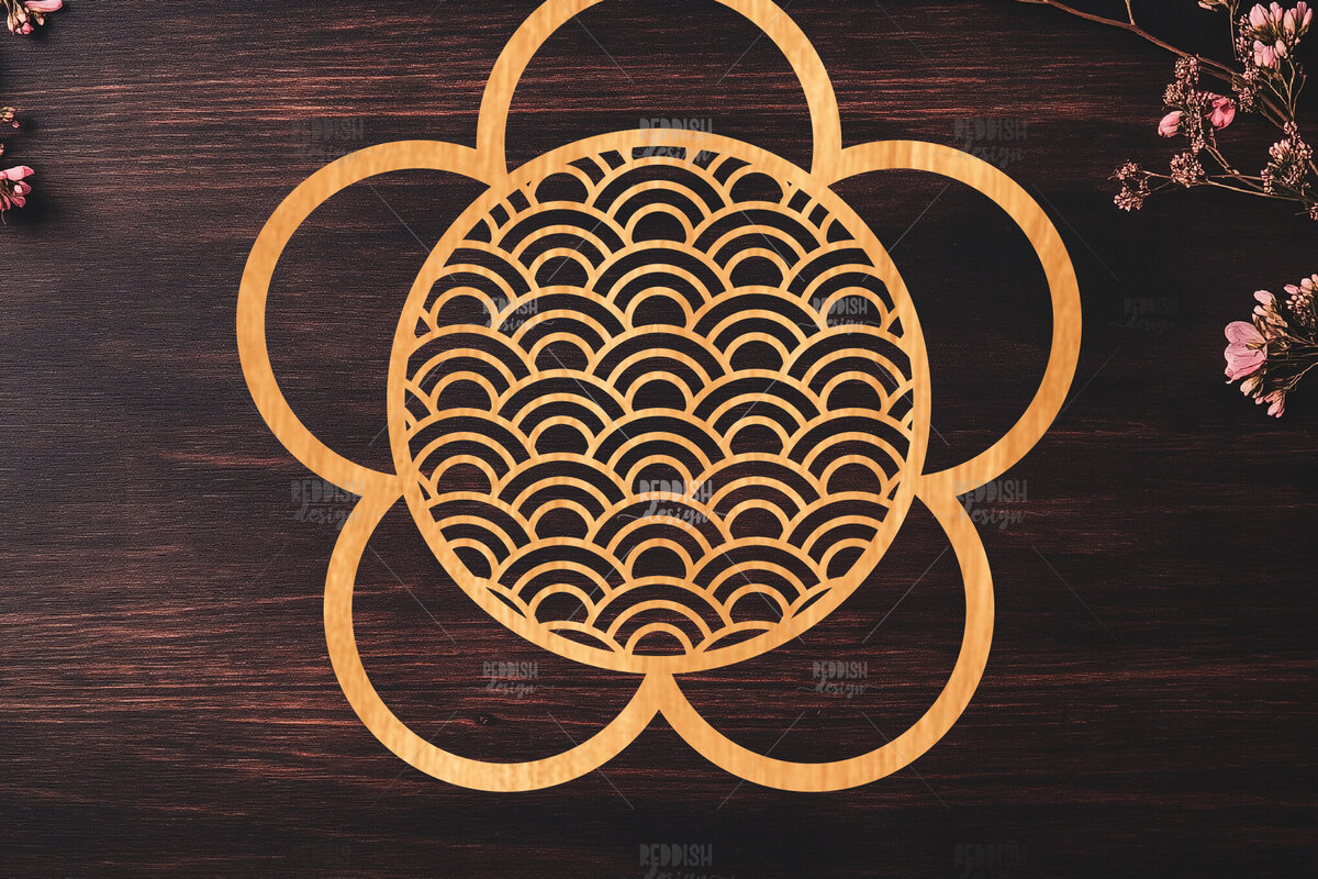 Intra απο ξύλο plywood 3mm-4mm πάχος - Πάνελ κοπής λέιζερ λουλουδιών ιαπωνικών κυμάτων Δίασταση 20x20 cm INTRAFABR-118744377