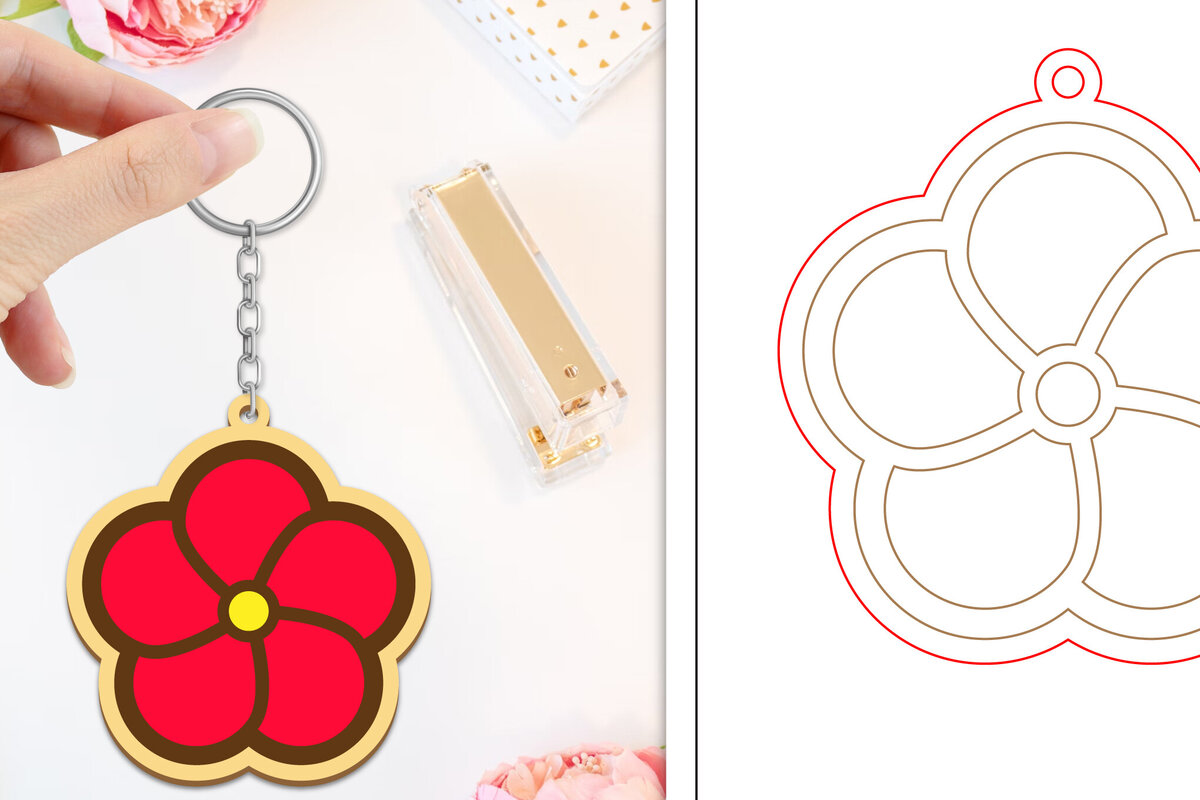 Intra απο ξύλο plywood 3mm-4mm πάχος - Μπρελόκ Λουλούδι Κοπή Laser | Μπρελόκ  Δίασταση 4x4 cm INTRAFABR-103234708