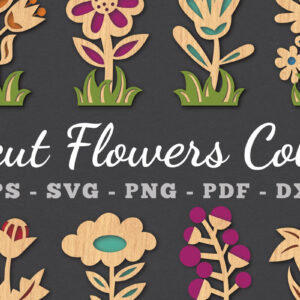 Intra απο ξύλο plywood 3mm-4mm πάχος - Δέσμη διακόσμησης με κομμένα λέιζερ λουλουδιών Δίασταση 20x20 cm INTRAFABR-113208570