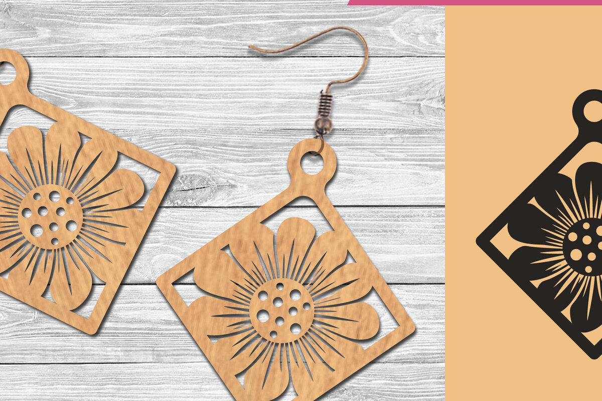 Intra απο ξύλο plywood 3mm-4mm πάχος - Σκουλαρίκια κομμένα με λέιζερ λουλουδιών  2 Δίασταση 3x3 cm INTRAFABR-105776437