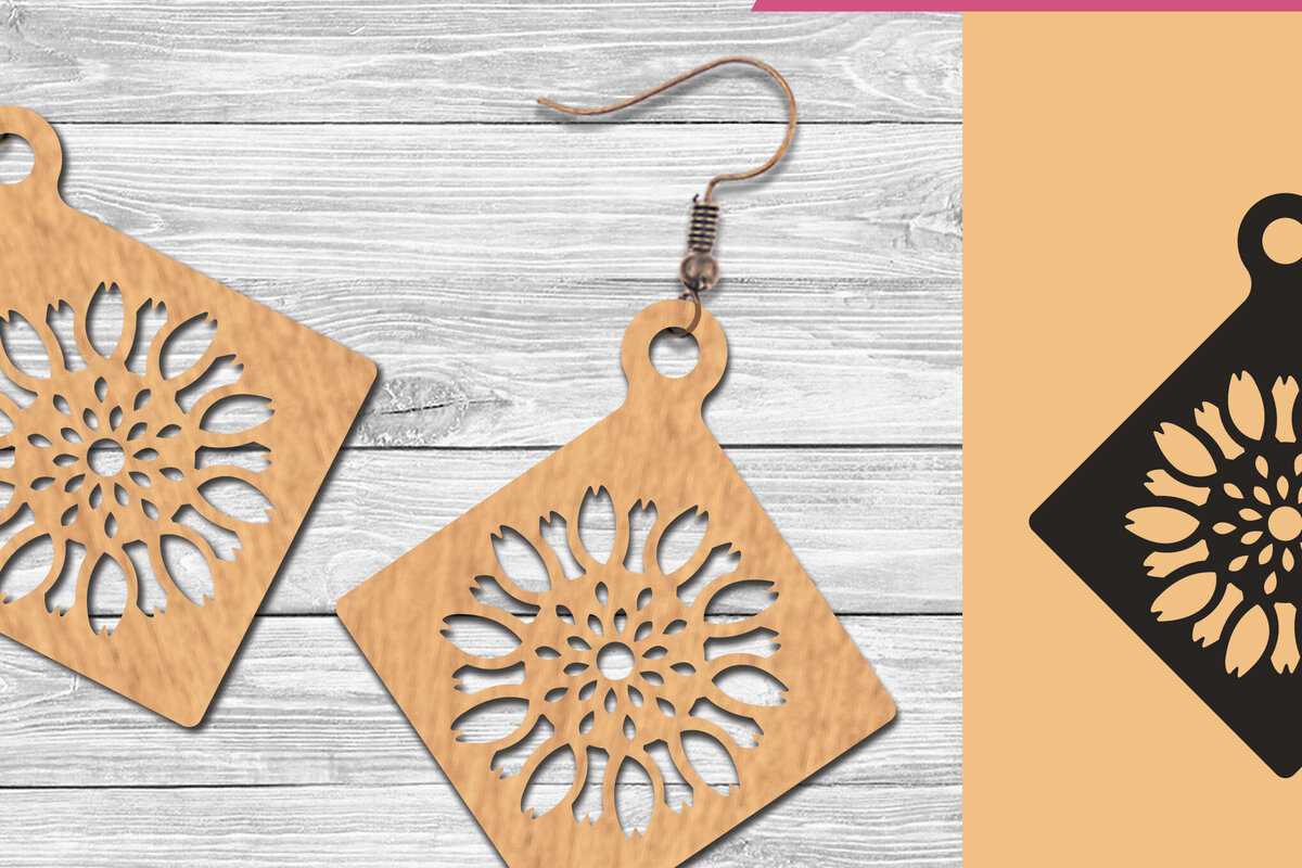 Intra απο ξύλο plywood 3mm-4mm πάχος - Σκουλαρίκια κομμένα με λέιζερ λουλουδιών  3 Δίασταση 3x3 cm INTRAFABR-105776775