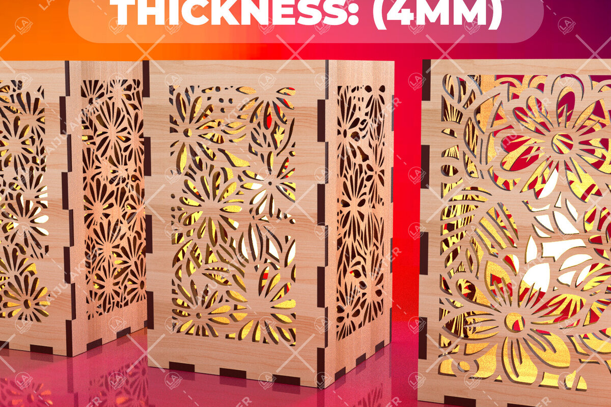 Intra απο ξύλο plywood 3mm-4mm πάχος - Φύλλα λουλουδιών Κηροπήκτης Laser Cut 07 Δίασταση 20x20 cm INTRAFABR-109023410