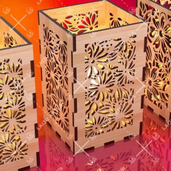 Intra απο ξύλο plywood 3mm-4mm πάχος - Φύλλα λουλουδιών Κηροπήκτης Laser Cut 07 Δίασταση 20x20 cm INTRAFABR-109023410 - Image 2