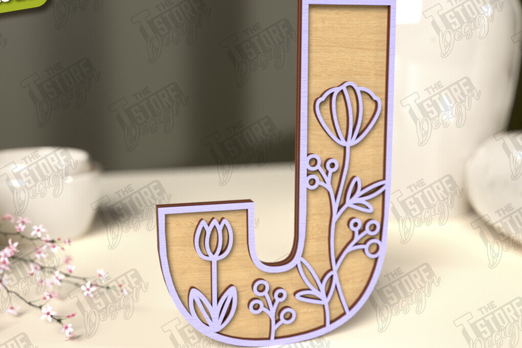 Intra απο ξύλο plywood 3mm-4mm πάχος - Γράμματα λουλουδιών | Alphabet | Floral Design Δίασταση 30x20 cm INTRAFABR-118352803