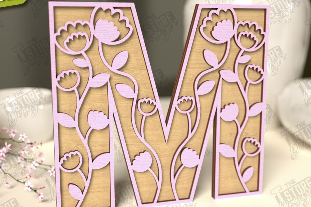 Intra απο ξύλο plywood 3mm-4mm πάχος - Γράμματα λουλουδιών | Alphabet | Floral Design Δίασταση 30x20 cm INTRAFABR-118352817