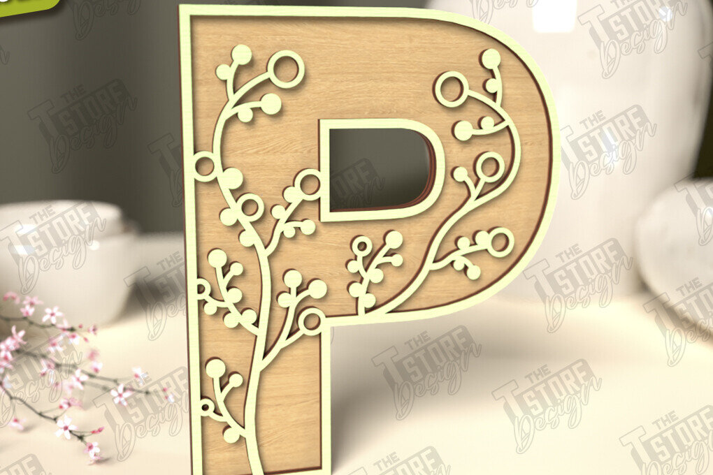 Intra απο ξύλο plywood 3mm-4mm πάχος - Γράμματα λουλουδιών | Alphabet | Floral Design Δίασταση 30x20 cm INTRAFABR-118677119