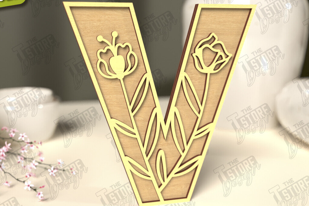 Intra απο ξύλο plywood 3mm-4mm πάχος - Γράμματα λουλουδιών | Alphabet | Floral Design Δίασταση 30x20 cm INTRAFABR-118677262