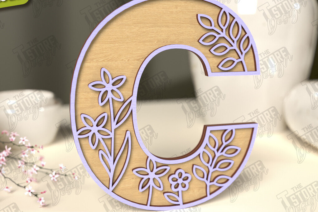 Intra απο ξύλο plywood 3mm-4mm πάχος - Γράμματα λουλουδιών | Alphabet | Floral Design Δίασταση 30x20 cm INTRAFABR-118352714