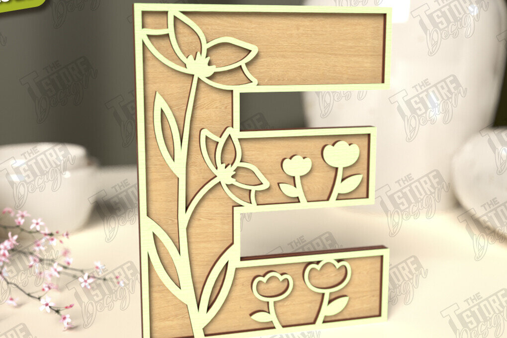 Intra απο ξύλο plywood 3mm-4mm πάχος - Γράμματα λουλουδιών | Alphabet | Floral Design Δίασταση 30x20 cm INTRAFABR-118352722