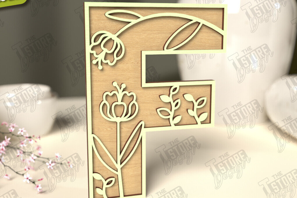 Intra απο ξύλο plywood 3mm-4mm πάχος - Γράμματα λουλουδιών | Alphabet | Floral Design Δίασταση 30x20 cm INTRAFABR-118352781